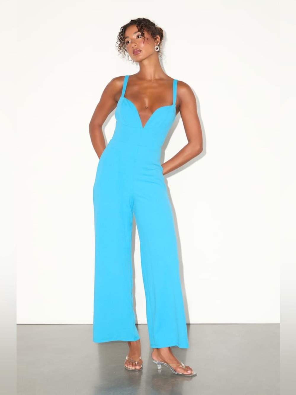 Lulus Brighton Bright Blue Plunge Wide-Leg Jumpsuit New with Tags XS